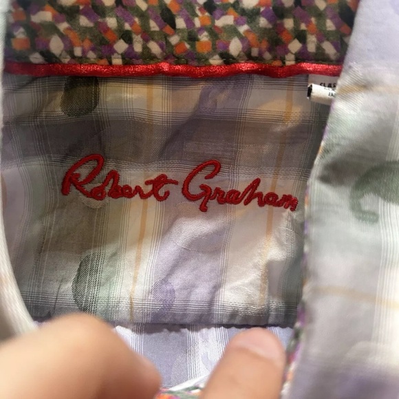 Robert Graham Men's Sz S Long Sleeve White Green Paisley Plaid Button Up Shirt - Picture 4 of 11